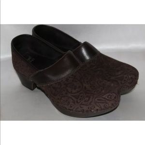 Dansko embossed suede leather clogs